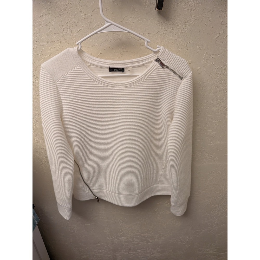 Dex 1963 Womens White Ribbed Long Sleeve Asymmetric Zipper Top Small